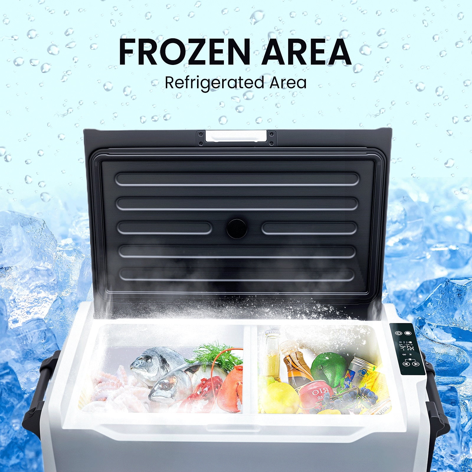 WheelX Car Refrigerator 58Qt, 12v Portable Freezer with Dual Zone, 12/24V DC & 100-240V AC Electric Cooler with -4℉-68℉ Cooling Range, App Control for Car Truck Vehicle RV Boat Outdoor & Home Use