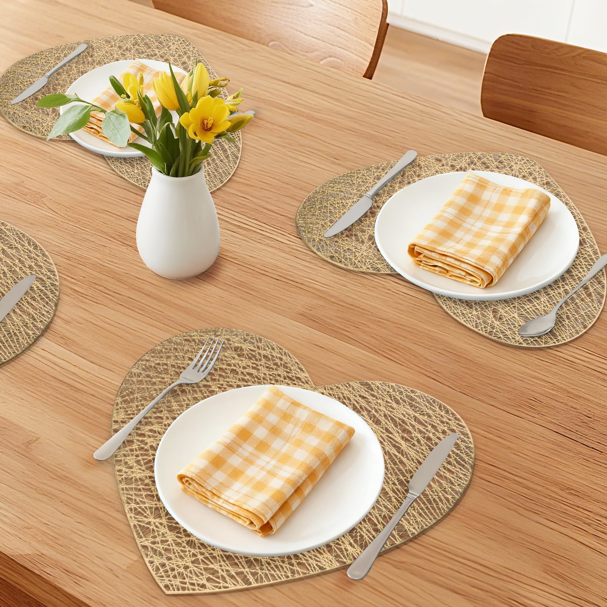 Unique Bargains Heart Shape Placemats Set of 6 for Home Decor Gold