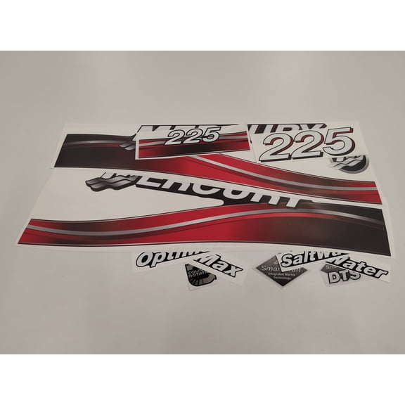 411 Decals Aftermarket Replacement for Mercury 225 Optimax Saltwater (2005-2007) Red Outboard Decal (Sticker) Set
