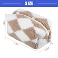 thumbnail image 3 of Vocoste Portable Cosmetic Bag Travel Makeup Bag Storage Bag Plaid Pattern Terry Cloth Khaki White, 3 of 6