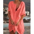 thumbnail image 3 of Huanyou Short Sleeve Beach Shirt Dress Swimwear Cover-Up, Yellow (Women's), 3 of 7