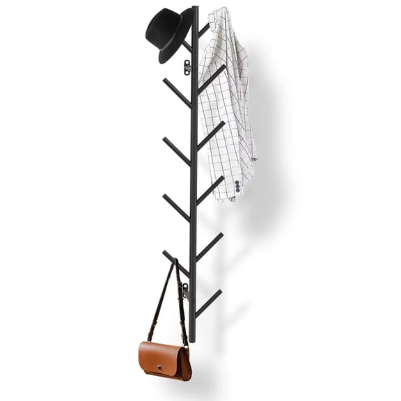 Vertical Coat Rack Wall Mount, Hat Rack for Wall, Modern Design Floating Coat Rack, Coat Tree for Clothes, Scarves, Bags, Caps, Metal Vertical Hooks for Living Room, Bedroom, Entryway