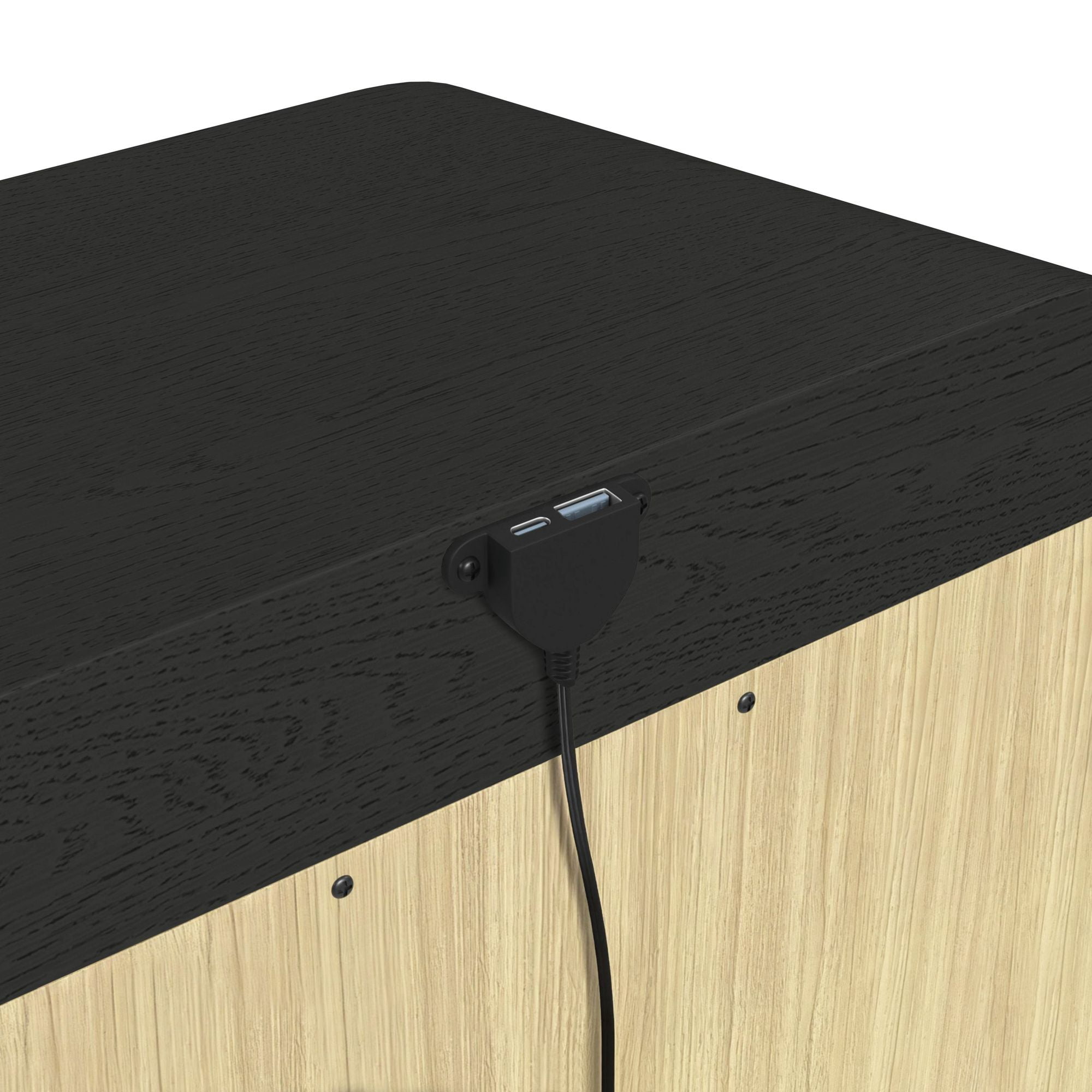 Woodridge  2-Drawer Nightstand with USB in Black with Grain