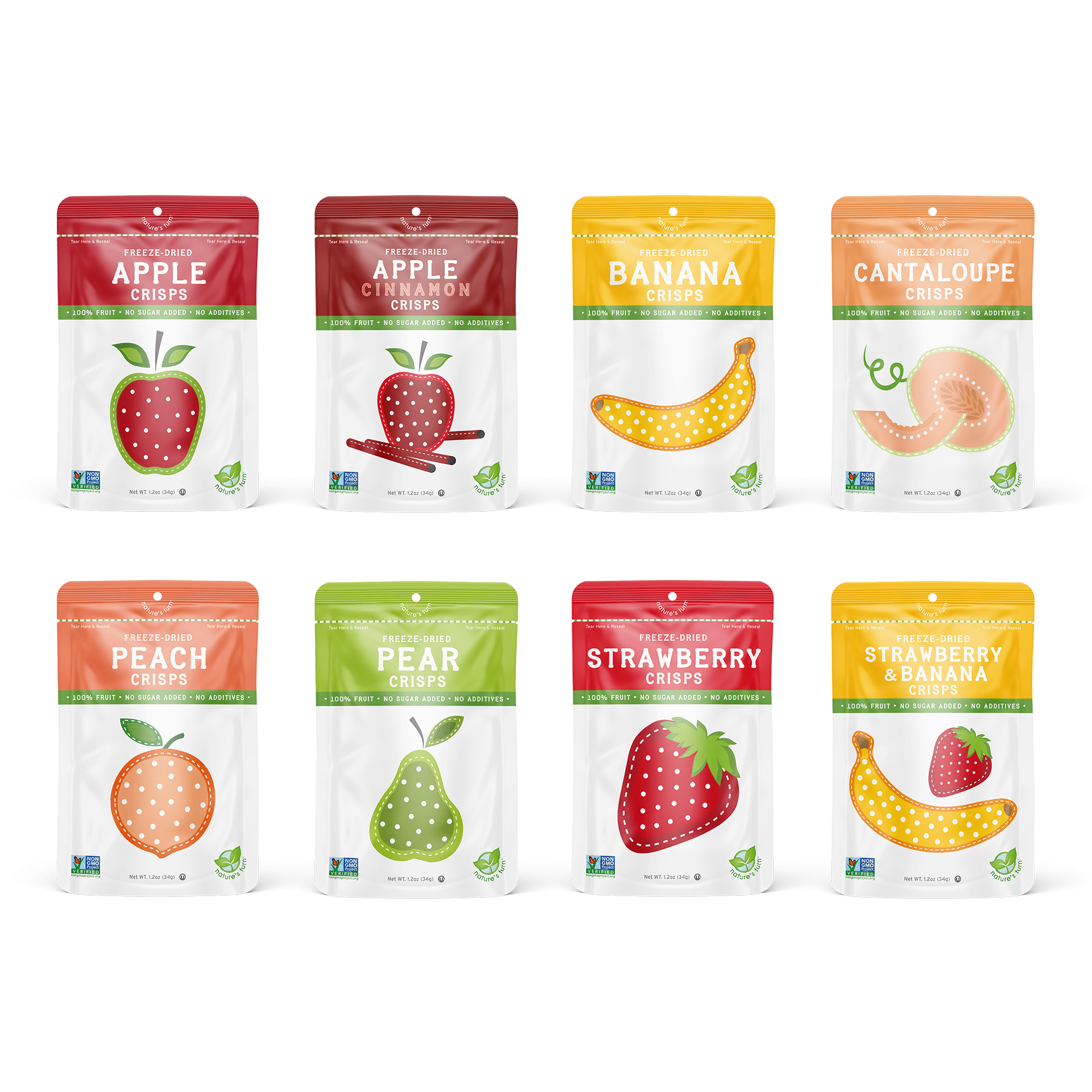 Nature's Turn Freeze-Dried Fruit Crisps Sampler Variety Pack, No Added Sugar, Healthy Natural Fruit Crisp Snack for School Lunch, 8 Pack (0.53 oz Each)