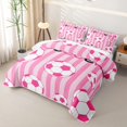 thumbnail image 3 of Homewish Pink Stripe Soccer Ball Pattern Twin Quilt Set, Cute Sport Twin Coverlet Set for Girls and Boys, 2pcs, 1 Comforter and 1 Pillowcase, 3 of 7