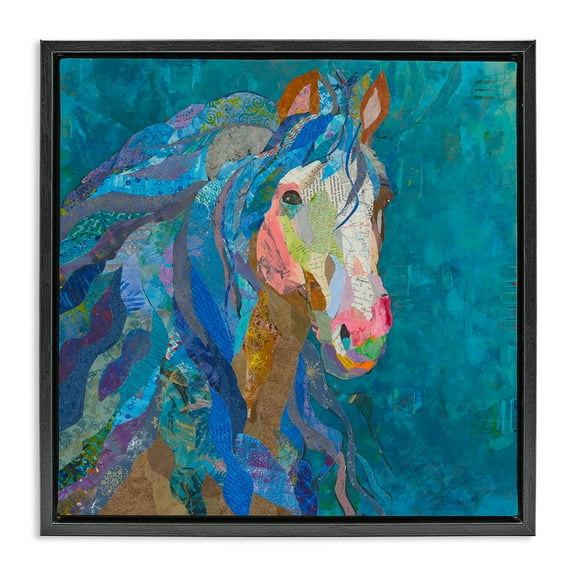 Stupell Industries Blue Collaged Pegasus Animals Painting Black Floater Framed Canvas Art Print Wall Art, 18 x 18