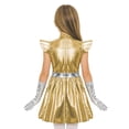 thumbnail image 2 of vastwit Kids Girls Alien Outfit Metallic Cap Sleeves Mock Neck Robot Mini Dress with Gloves 2Pcs Set Light Gold 8, 2 of 5