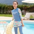 thumbnail image 7 of Utlike Girls Swimwear Kids 3 Piece Swimsuit Long Sleeve Swim Shirt With Trunks Pants Rash Guard Set Upf 50+ Swimwear For Swimming Lessons Size 11 Years-12 Years, 7 of 7