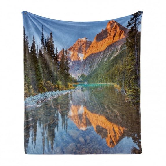 National Parks Soft Flannel Fleece Throw Blanket, Canadian Rocky Mountain Range on Edith Cavell Lake Pastoral Image Print, Cozy Plush for Indoor and Outdoor Use, 70" x 90", Multicolor, by Ambesonne