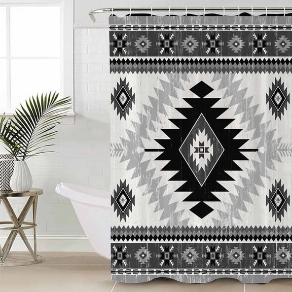 Shower Curtain for Bathroom Black Grey Aztec BohemianWaterproof Bath Curtains Shower Curtains with Hooks,Country Farmhouse GrayBathroom Curtain Privacy Drapes for Bathtubs Toilet 36x72in