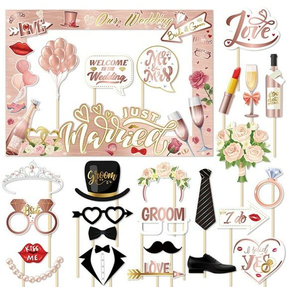 Wedding Photo Props Kit Rose Gold Bride to Be with Frame Selfie Prop Bachelorette Party Decoration