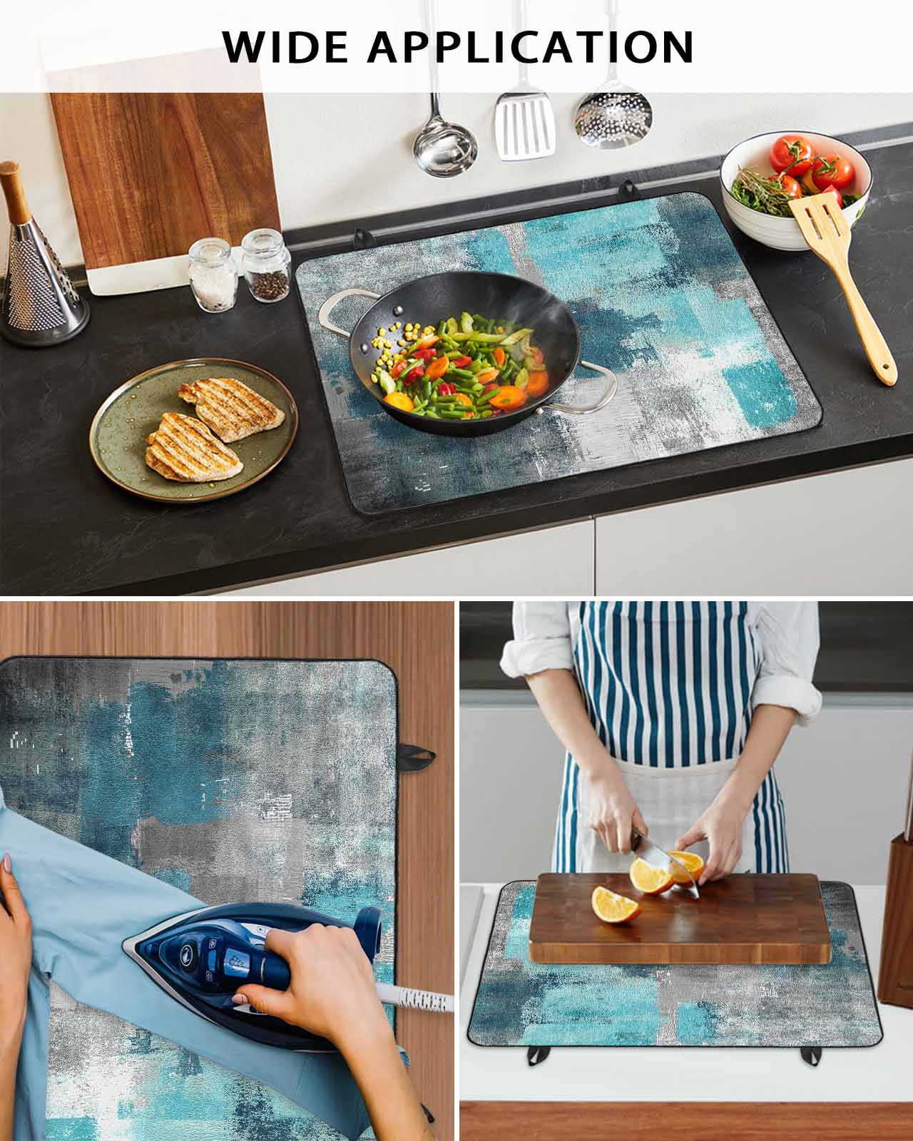 nqOlkjepod Large Induction Cooktop Protector Mat 36"x21", Turquoise Grey Painting Stove Top Covers for Electric Stove, Abstract Street Smear Art Modern Stove Burner Cover Mats, Glass Top Stove Cover