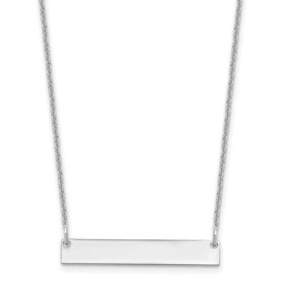 14K White Gold Cable Name Initials Necklace Chain Small Polished Blank Bar 18 inch 25 mm