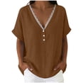 thumbnail image 5 of SROBPTY Womens T-Shirts Solid V Neck Short Sleeve Lace Loose Breathable Summer Tops for Casual Wear, 5 of 5