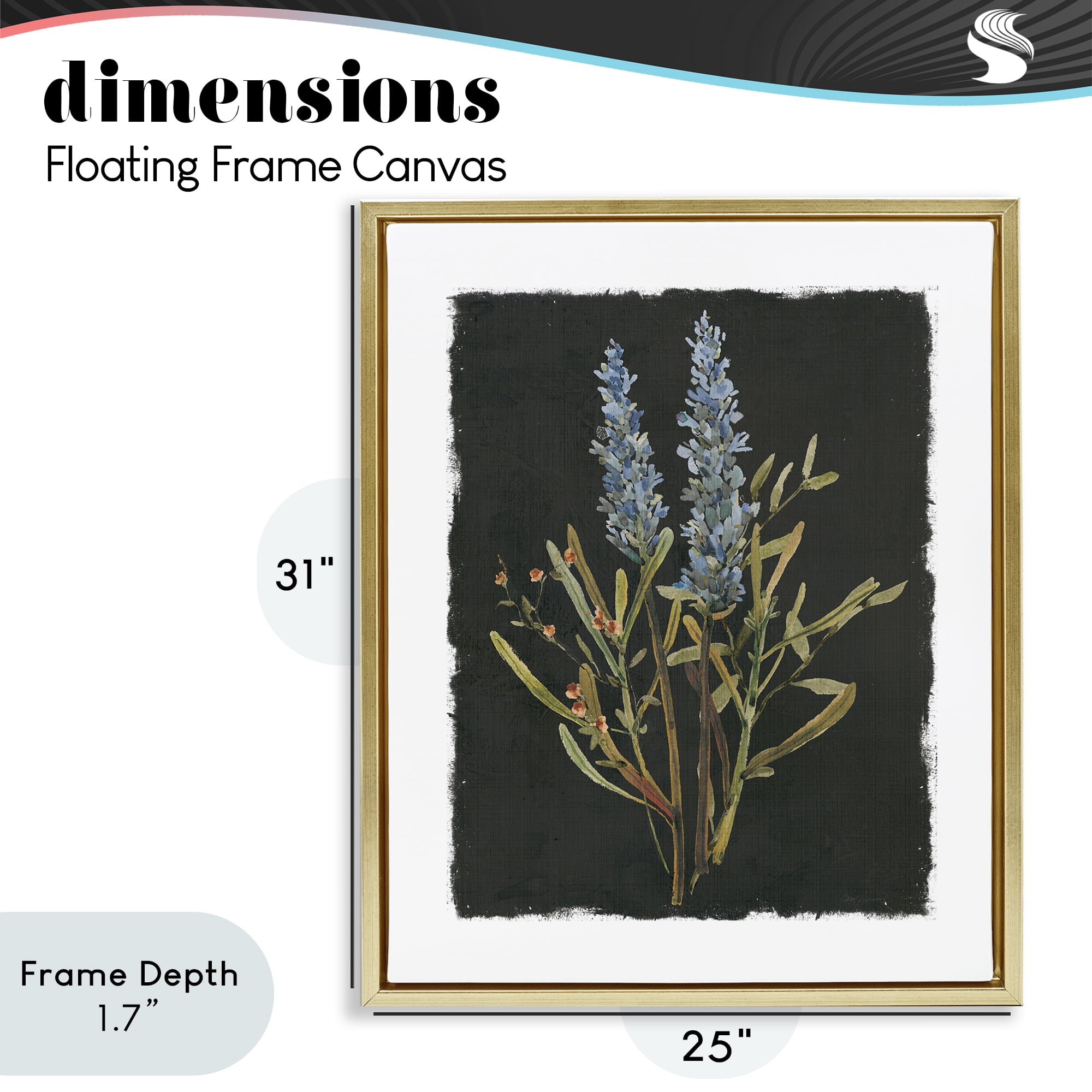 Stupell Industries Lavender Sprigs on Dark Background Gold Framed Floater Canvas Wall Art, design by Carol Robinson
