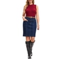 thumbnail image 2 of INSPIRE CHIC Women's Denim Skirt Casual High Waisted Pockets Above the Knee Stretchy Jean Pencil Skirts XL Black Blue, 2 of 6