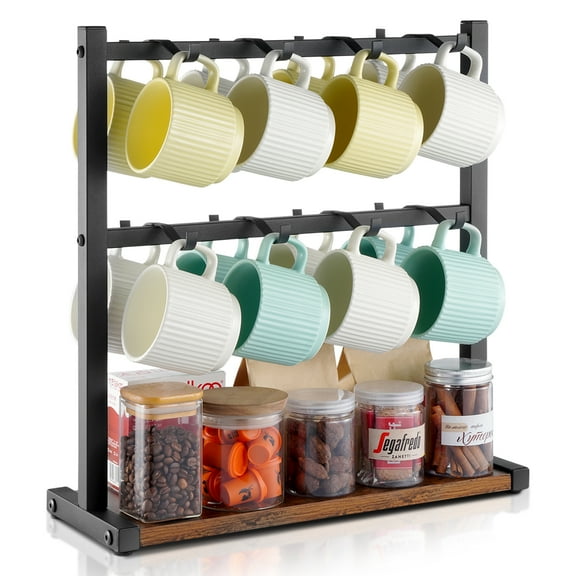 KFFKFF 16-Hook Mug Holder Mug Rack Coffee Cup Dryer with 16 Hooks Coffee Bar Accessories Mug Organizer