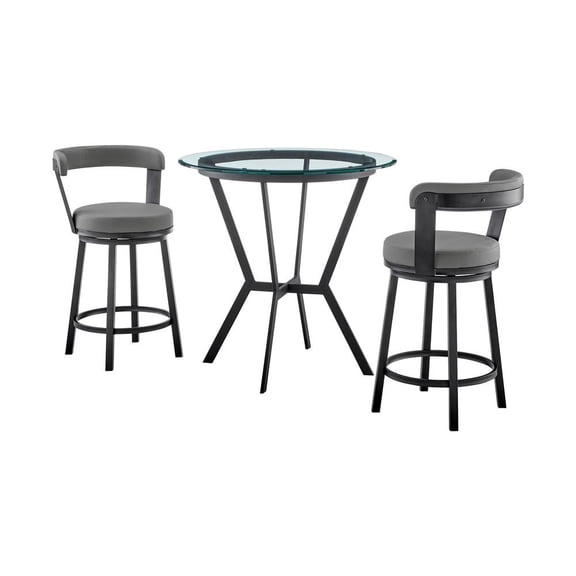 Armen Living Naomi and Chelsea Counter Height Dining Set in Black Metal and Grey Faux Leather-Pieces:4