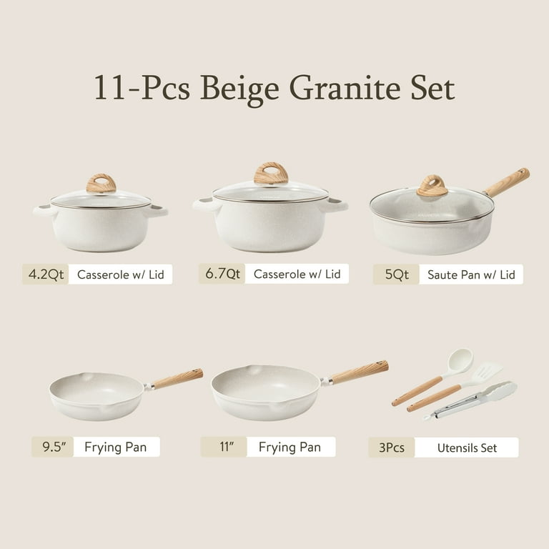 Kasanova Nonstick Pots and Pans Set,11 Pcs Granite Stone Kitchen Cookware  Sets (Beige) 