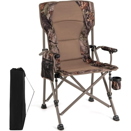 Happyyeah Hunting Chair Lightweight Folding Hunting Blind Chair w/Padded Armrests Cup Holder Carrying Bag High Back Portable Outdoor Ground Blind Seat for Hunting Hiking Fishing Travel