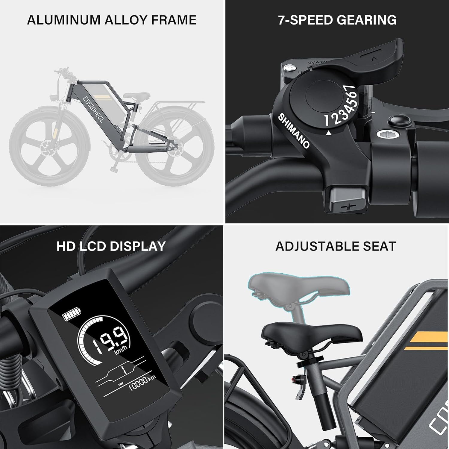 48V/25Ah Removable Battery COSWHEEL T26 Electric Bike for Adults,Electric bicycles 1500W Motor UP to 31MPH & 87 Miles, Off Road Electric Dirt Bike with 7-Speed, 26" x 4.0 Fat Tire Full Suspension