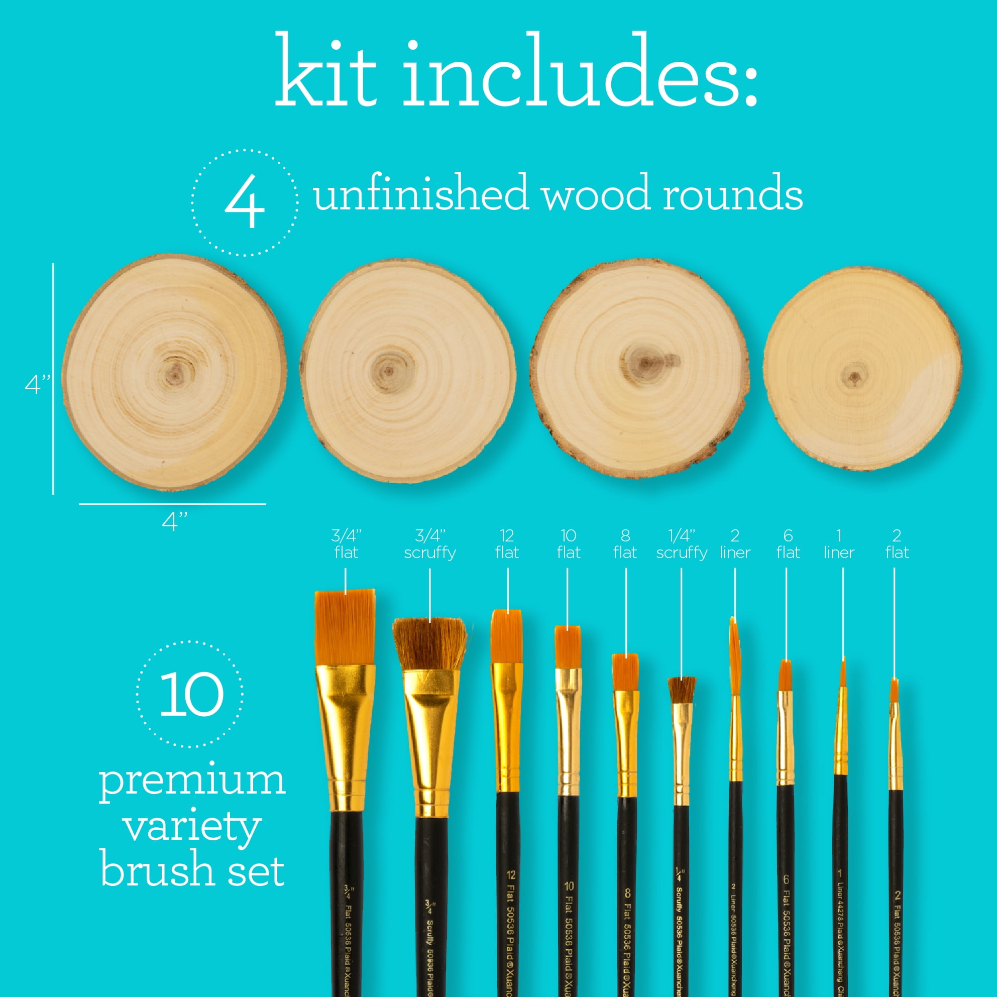 Apple Barrel 28 Pc Paint Kit, with 10 Brushes, Mod Podge Sealers, Wood Slices and 12 Acrylic Paints