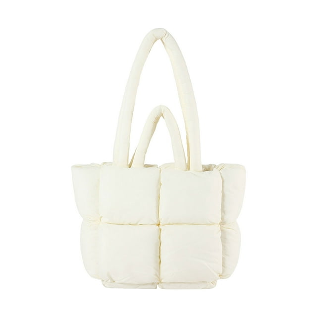 yingyy Quilted Shoulder Purse Fluffy Warm Tear-Resistant Checkered Making Bag Feel Comfortable Inside White