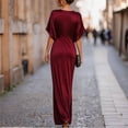thumbnail image 4 of Karymi Womens Dresses Satin Maxi Dress, Crew Neck Batwing Half Sleeve Loose Draped Flowy Floor Length Elegant Evening Formal Gown Womens Dresses, 4 of 5