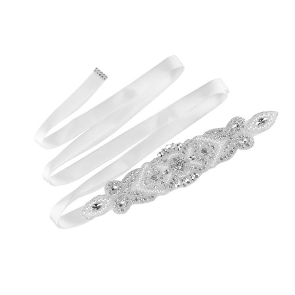 INSPIRE CHIC Women's Rhinestone Bead Decor Satin Ribbon Wedding Belt White 274 x 5cm/107 7/8 x 2 inches(L*W)