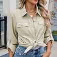 thumbnail image 5 of Clearance ZVAVZ Womens Button Down Dress Shirts Blouse uv Sun Protection Safari Long Sleeve Collared Cargo Shirt Outdoor Cool Quick Dry Fishing Shirts Beige,L, 5 of 7