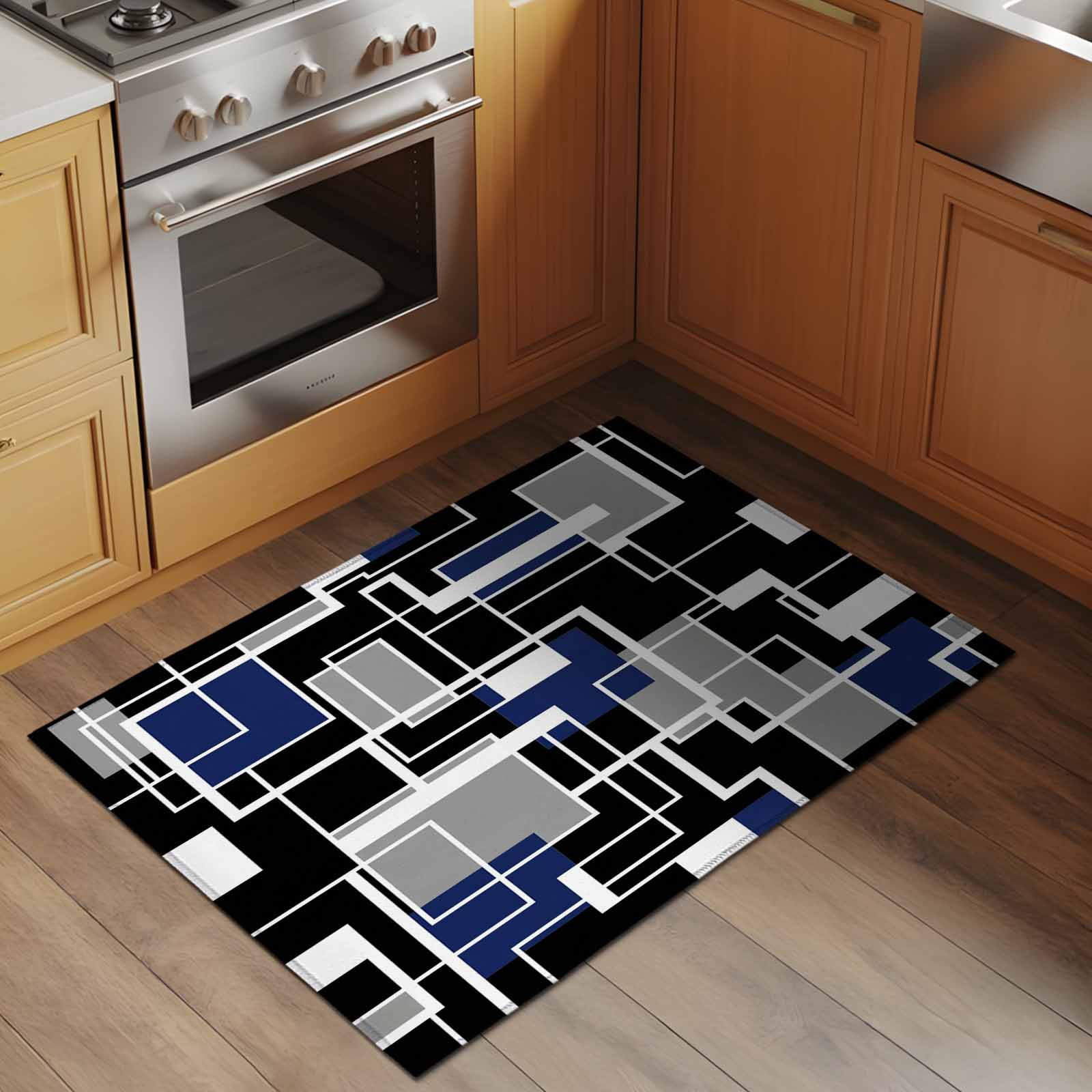 Navy Blue Black Geometric Entryway Rug 2'x3'&nbsp; Non Slip Front Door Mats, Modern Color Block Abstract Entrance Rugs Indoor Outdoor Carpet, Washable Floor Mats Small Area Rug for Bedroom Kitchen
