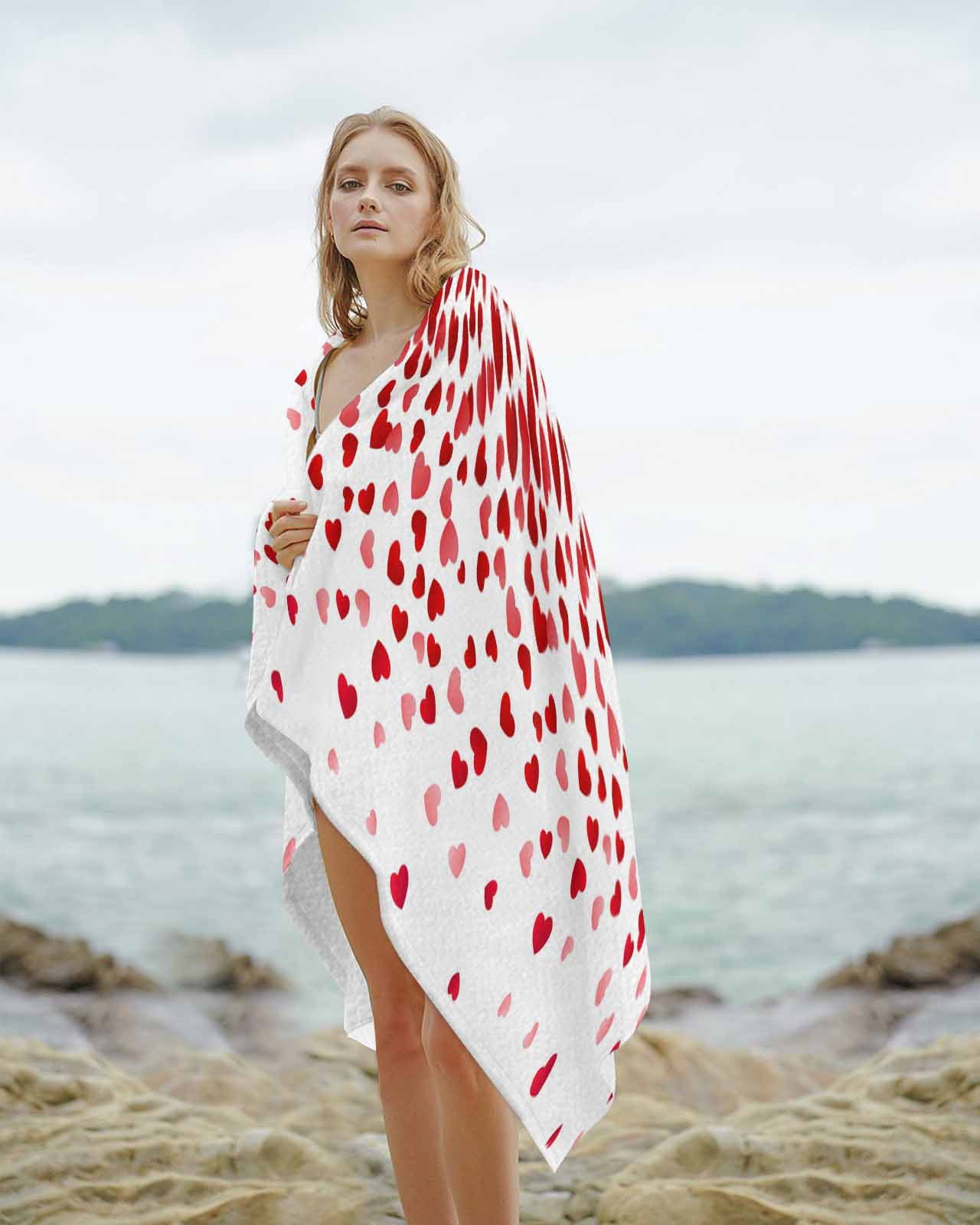 Love Hearts Fallen Beach Towels Oversized Super Absorbent, Valentines Day Red Loving Lightweight Bath Towel Quick Dry Sets For Bathroom/Pool/Rv Camping/Beach Play/Gym Room/Picnic 35"x70"