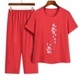 thumbnail image 2 of Atogsazn Women's Capri Pajama Sets Floral Print Short Sleeve Sleepwear Top and Capri Pants 2 Piece Loungewear with Pockets G-Red XL on Clearance, 2 of 4