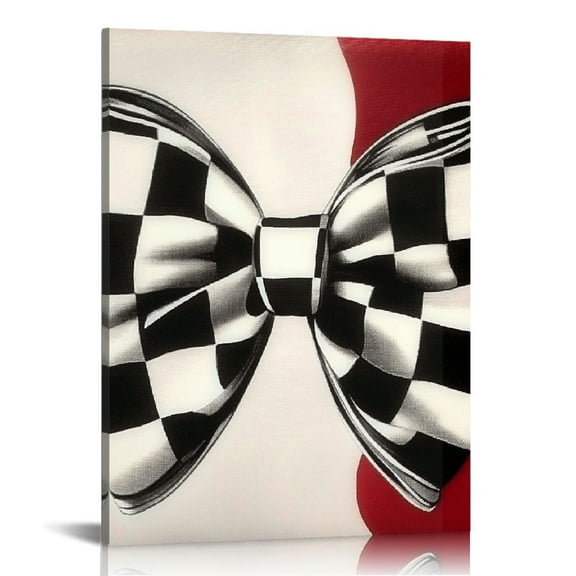 ZFLMY Bow Checkered Pattern Canvas Print Wall Art Home Decor for Living Room Bathroom Bedroom Office 12x16in