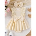 thumbnail image 2 of Bagilaanoe Newborn Baby Girl Rompers Dress Fly Sleeve Bodysuits + Headband 3M 6M 9M 12M 18M Infant Patchwork A-line Dresses, 2 of 9