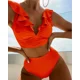 thumbnail image 1 of Bikini con volantes para mujer, traje de baño de dos piezas con cuello en V, acolchado de realce, cintura alta, corte Sexy, para playa, 2024, 1 of 5