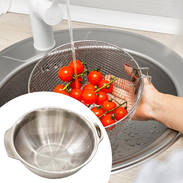 Cesta de drenaje de doble oreja, colador de alimentos, herramienta de cocina de gran capacidad, cesta de drenaje de lavado liviana, acero inoxidable