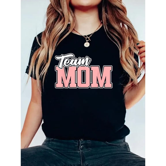 100% Cotton Team MOM Baseball Softball Soccer Volleyball Football T-Shirt Women's Graphic Tee Casual Tops
