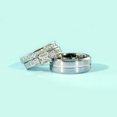 thumbnail image 4 of Couple Rings White Gold Plated 925 Sterling Silver Ring Square 1.5CT CZ Women Wedding Ring Sets Men Titanium Steel Ring, 4 of 7