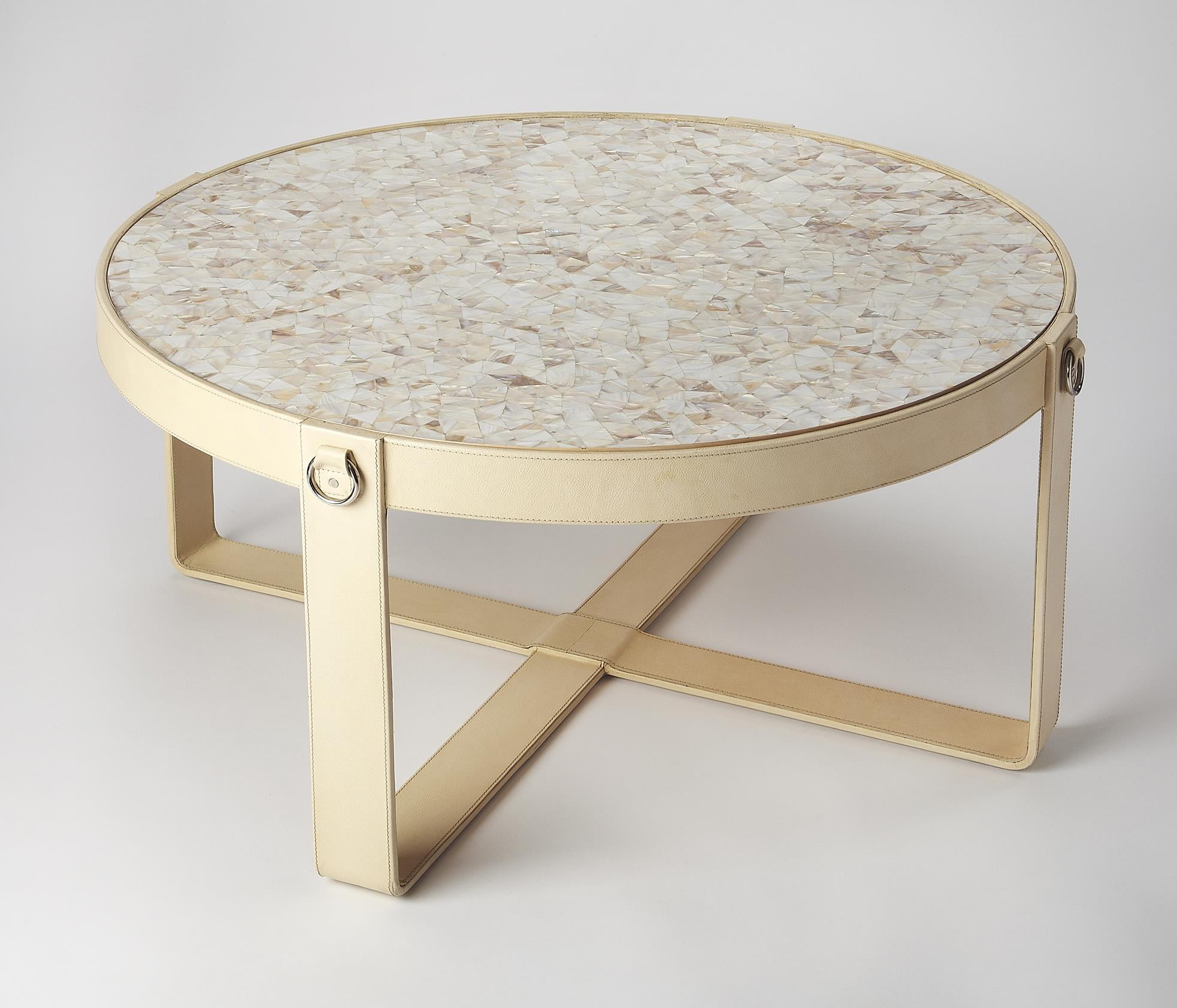Cosmopolitan Beige Round Ivory Leather, Mother Of Pearl, Steel