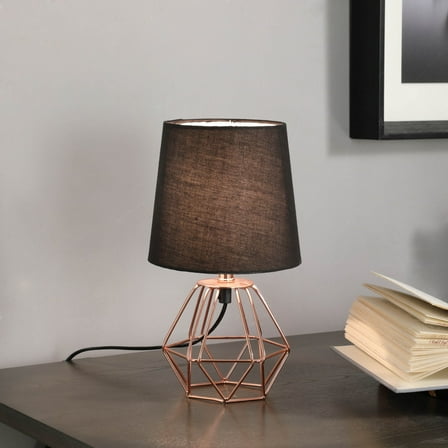 Noble House 11.25" Wesley Geometric Metal Table Lamp with Semi-Drum Shade, Modern Accent Lighting for Bedroom, Copper