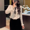 thumbnail image 2 of Suéter con nudo de lazo para mujer, cárdigan de punto con fragancia pequeña, Top corto irregular ajustado, moda de primavera y otoño 2024, 2 of 5