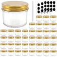 thumbnail image 1 of 4 oz Clear Glass Jars with Lids (Golden), Betrome 100ml Wide Mouth Mason Jars Round Canning Jars Small Spice Jars for Herb,Jelly,Jams Clear Containers for Kitchen Storage,40 Pack with Labels &1 Pen, 1 of 7