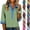 #01 Green, variant on Women's Contrast Color Tops Lapel Collar V Neck Button Front 3/4 Sleeve Shirts Contrast Collar Cuffs Loose Fit Soft Casual Office Summer Blouses, #01 Beige, 3XL