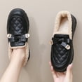 thumbnail image 3 of Thick Soled Fleece Lined Loafers for Women Slip On Cute Bowknot Comfortable Non Slip Warm Dress Walking Shoes Black Size 6.5, 3 of 8