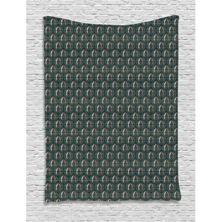 Teal Color Bedroom Ideas Abstract Tapestry, Art-Deco Inspired Demonstration of Vertical Round Shapes Motifs, Wall Hanging for Bedroom Living Room Dorm Decor, Dark Teal and Multicolor, by Ambesonne ()