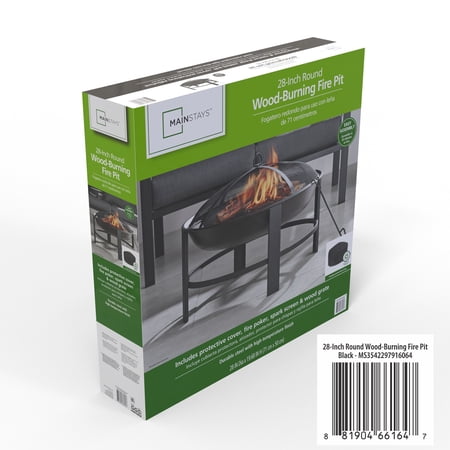 MAINSTAYS 28″ ROUND WOOD BURNING FIRE PIT, STEEL FRAME