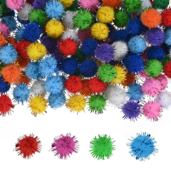Uxcell 300-Pack Glitter Pom Pom Balls, 0.6in Mini Tinsel Sparkle Balls for DIY Crafts/Party Decoration [Mix Color]