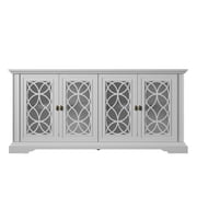 Twin Star Home Sideboard with Tempered Glass Panels in White