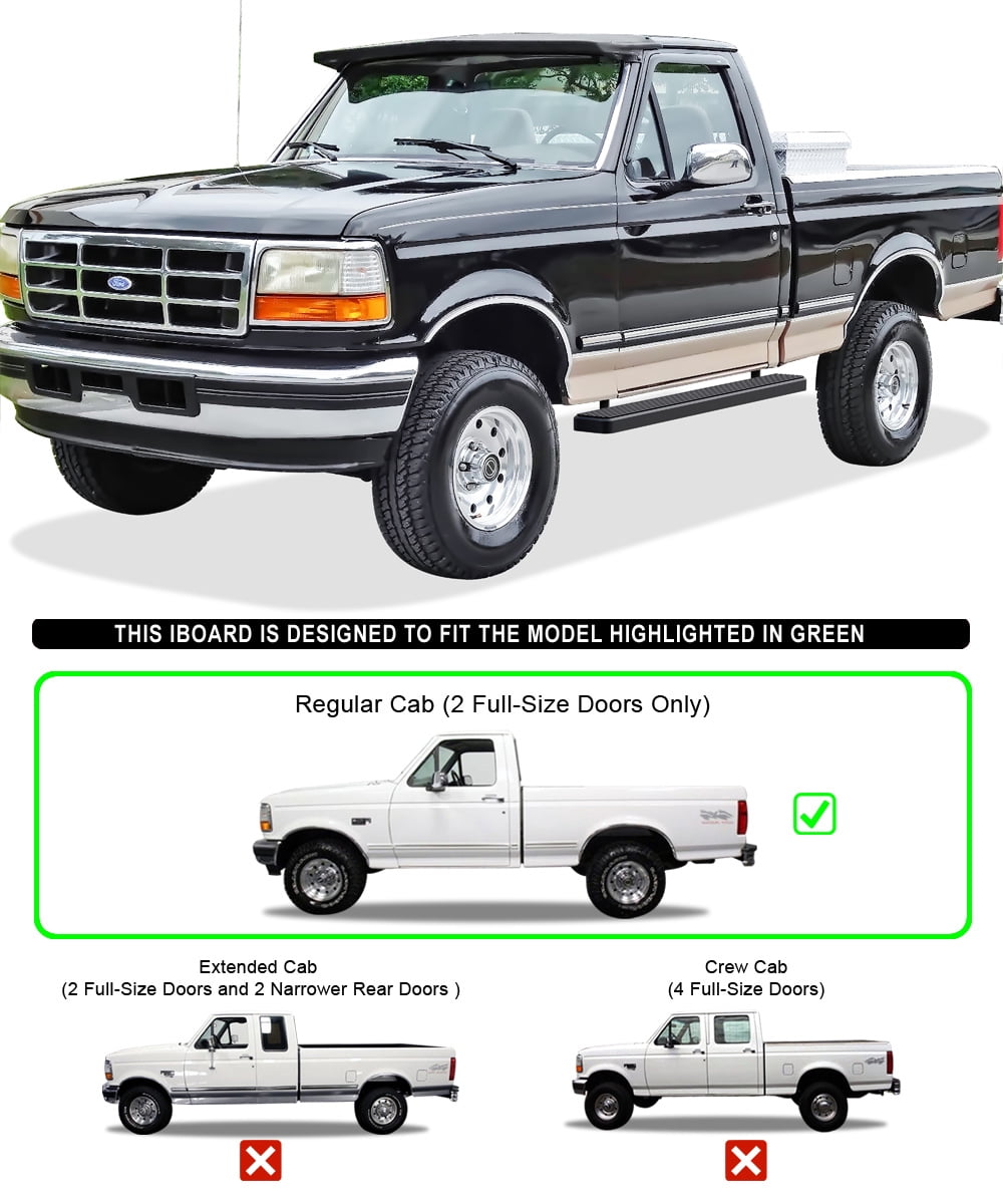 APS Running Boards 5in Matte Black Compatible with Ford F-Series Bronco 1980-1996 Regular Cab (Will Not Fit Factory Reinforced Heavy Duty Frames) Stainless Steel (Nerf Bars Side Steps)